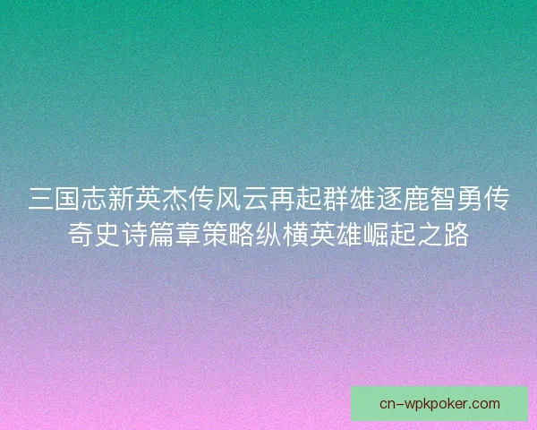 三国志新英杰传风云再起群雄逐鹿智勇传奇史诗篇章策略纵横英雄崛起之路